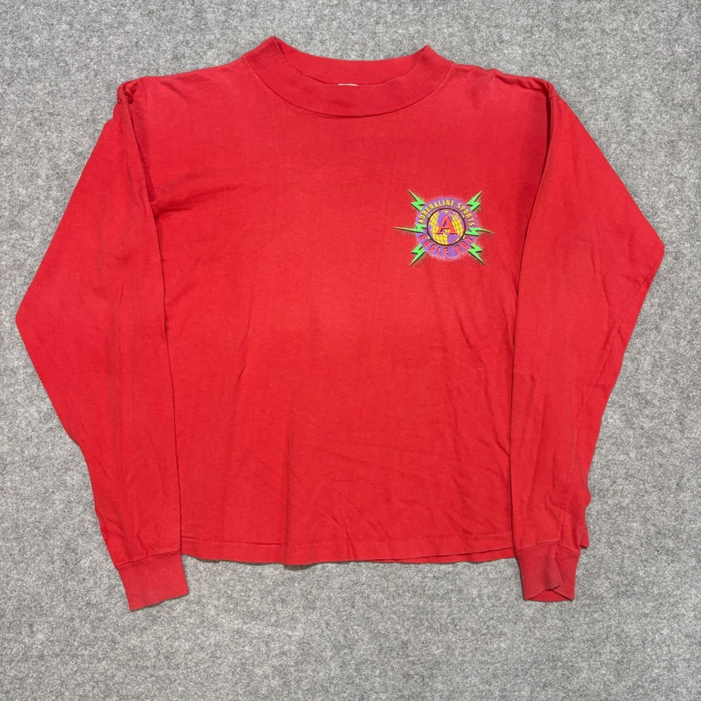 Vintage Bugle Boy Adrenaline Sports Long Sleeve T-Shirt Red 90s Skater Mens M